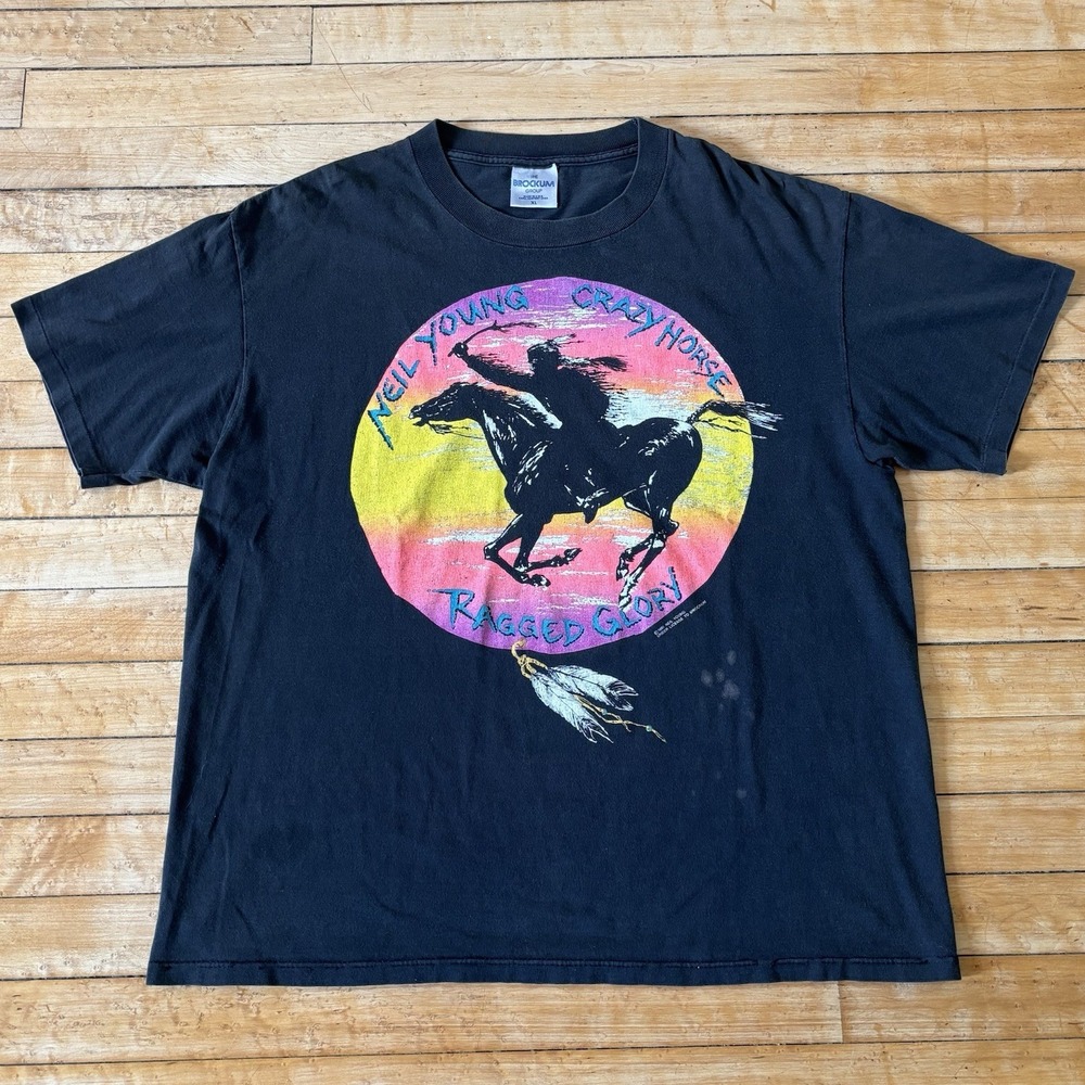 VTG Neil Young Crazy Horse Ragged Glory Tour Tee T-Shirt XL Faded Brockum USA